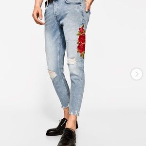 Zara Man Floral Embroidery Skinny Jeans